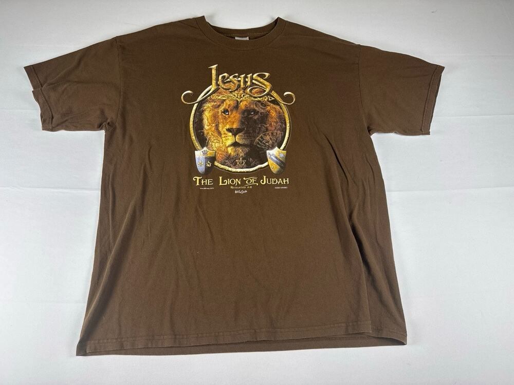Y2K Jesus The Lion of Judah Christian Graphic T Shirt XL Tennessee River Brown